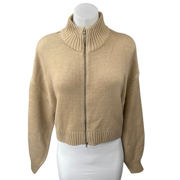 Divided by H&M Tan Nude Ribbed Knit Full Zip Cozy Cardigan Sweater Top Size M - Picture 1 of 4